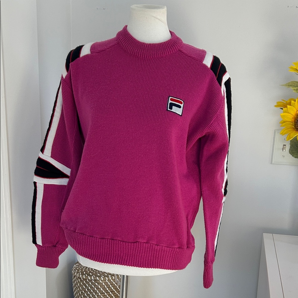 Amazing 😍 Fila Magenta Sweater with Black and White Stripes